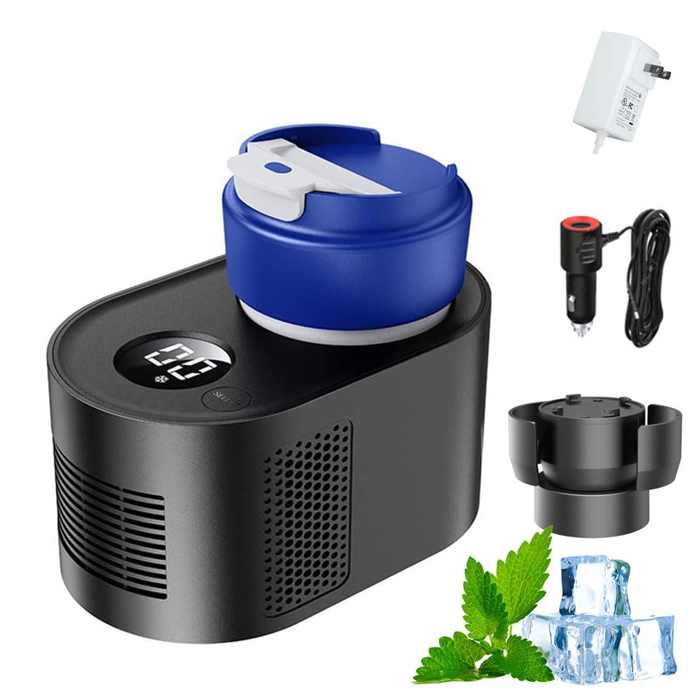 YXFAZPP Car Cup Cooler with Display Temperature, Temperature Setting Smart Cup Warmers, Portable Car Refrigeration Cup, LCD Display, for Outdoor (Black)