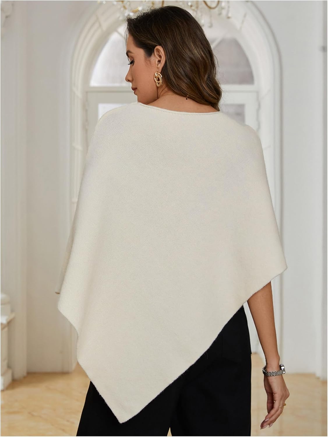 MakeMeChic Women's Poncho Sweater Boat Neck Asymmetrical Business Pullover Knit Top - Image 2