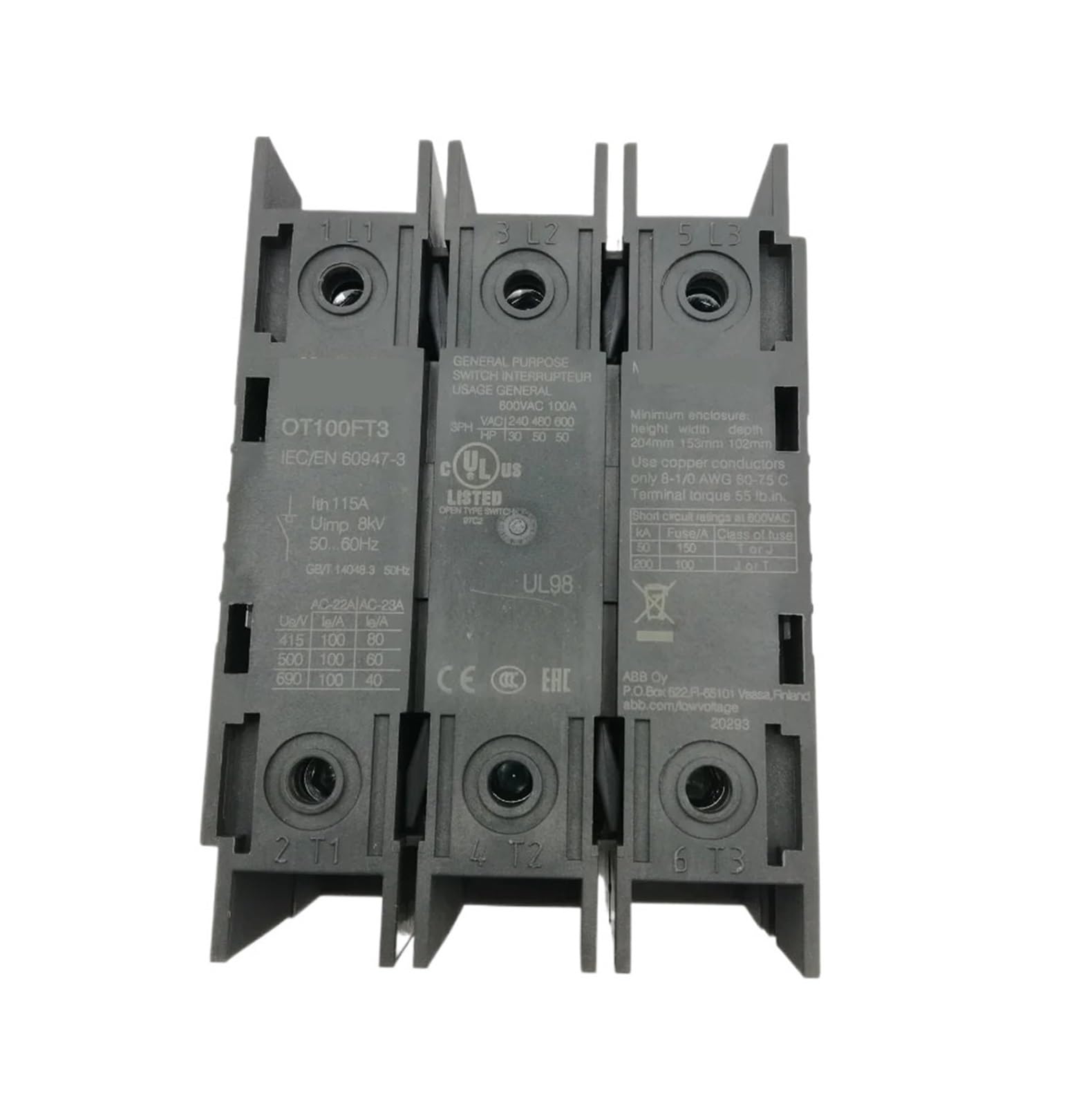 YWZVBSDCS 1PC Isolation switch OT100FT3 100A 3P