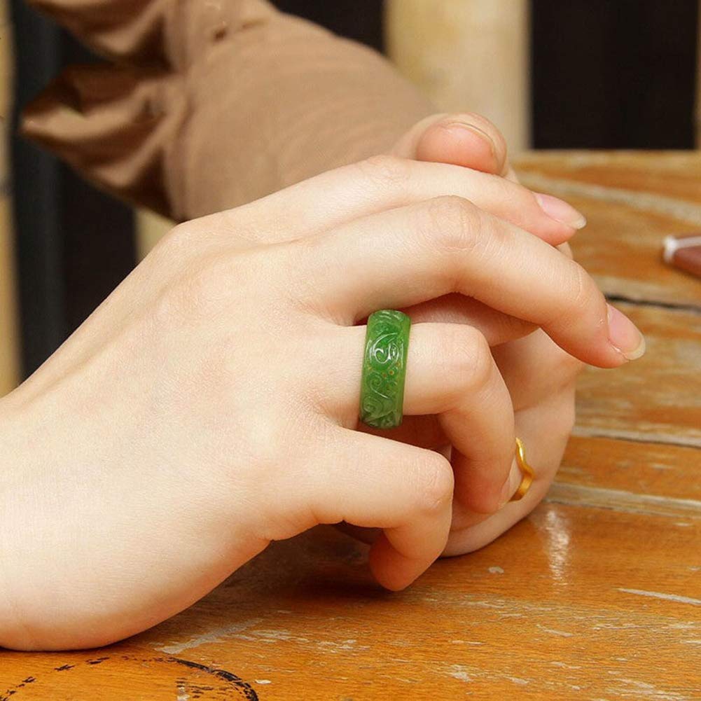 N/V Natürlicher Smaragdspinatgrüner Jade-Ring geschnitzt hohl für Damen