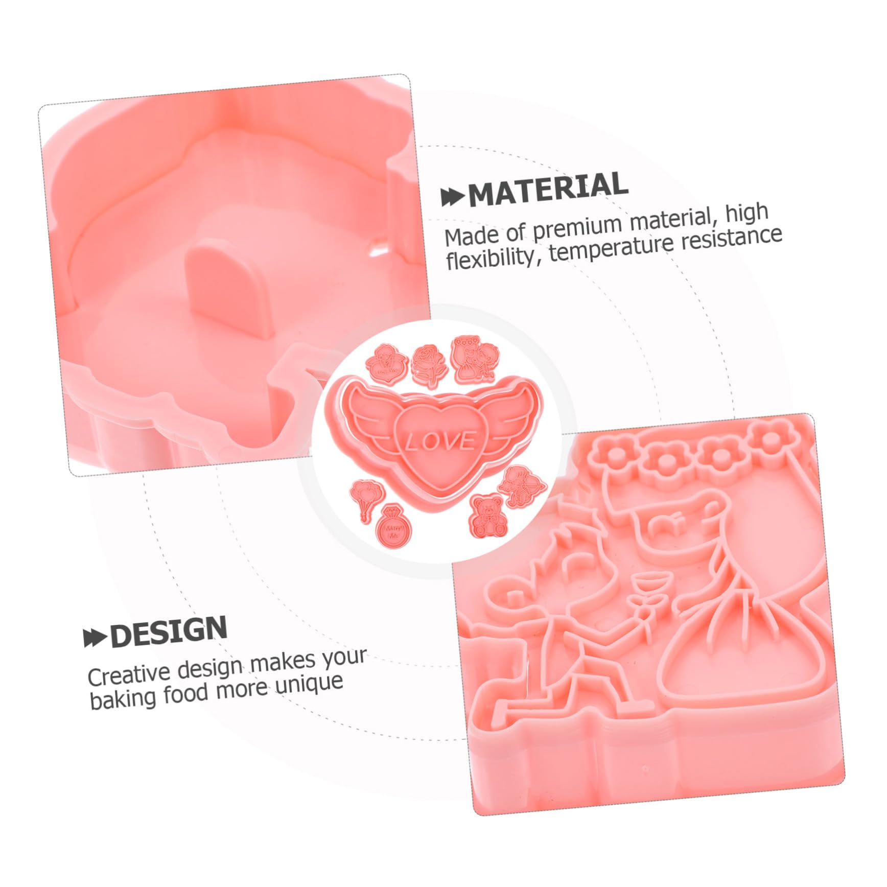 ABOOFAN 5 Ensembles Moule À Biscuits 3d Emporte-pièce Saint Valentin Moule À Gâteau Rectangulaire Cube Emporte-pièces De Cuisson s À Biscuits Gel Rose Nourriture Pp 8 Pièces * 5