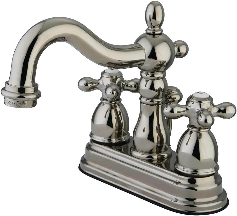 Kingston Brass KB1608AX Heritage 4-Inch Centerset Lavatory Faucet with Metal Cross Handle, Brushed Nickel