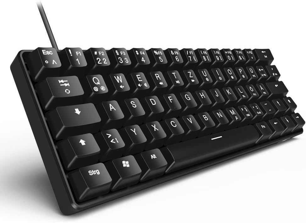 Acgam AG6X 63 Keyboard Gaming Mini Keyboard Illuminated (RGB, Wired Keyboard, QWERTZ โ GERMAN Layout Mechanical Gaming Keyboard/Black