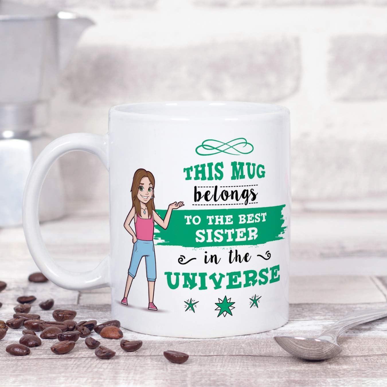 MUGFFINS Sister Mug/Cup - Best Sister in The Universe - Coffee Mug for Breakfast/Birthday Presents for Siblings/Ceramic 11 oz - Image 3