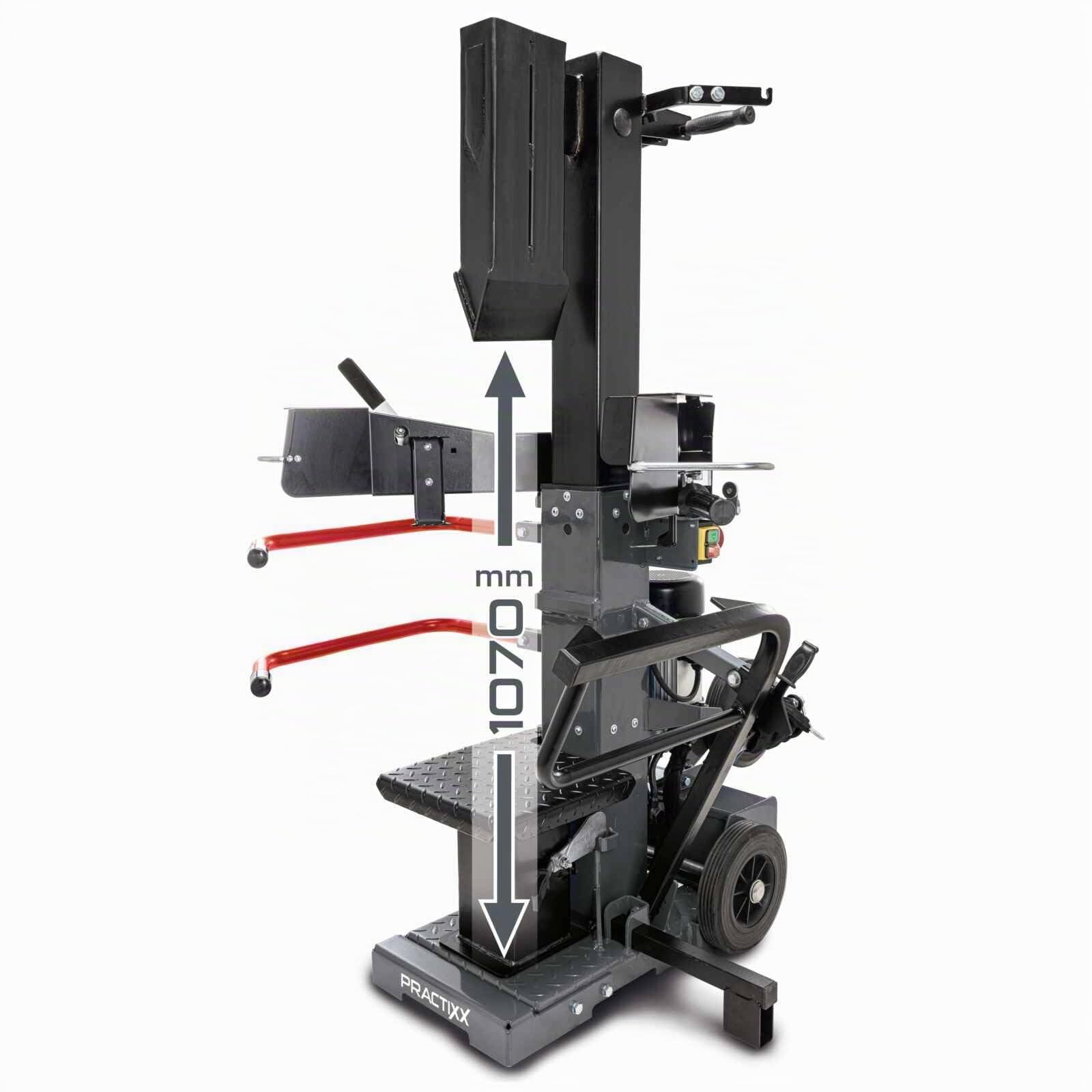 Practixx PX-CS 15T Fendeur à bois vertical | Puissance de fendage 15 tonnes 400V 3500W | Bois de mètre jusqu'à 1070 mm / Ø max. 400 mm | Table pivotante | Pour bois dur et bois tendre - incl