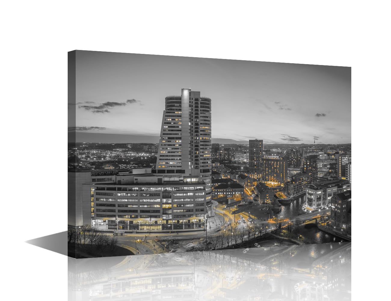 Leeds Pictures for Bedroom Yorkshire England Wall Decor Artwork for Walls Leeds Skyline Balck and White Wall Art 1 Panel Home Decorations Framed Ready to Hang Posters and Prints (16''Wx 24''H) — image 1