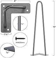Vista 2 de SMARTSTANDARD Patas de muebles de horquilla de alta resistencia de 16 pulgadas, proyectos de bricolaje para el hogar de metal para mesitas de noche