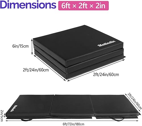 Miniatura 5 de Matladin - Alfombrilla plegable de tres pliegues de 6 pies para gimnasia, gimnasio, ejercicio, aeróbicos, alfombrillas de volteretas de 6 pies x 2