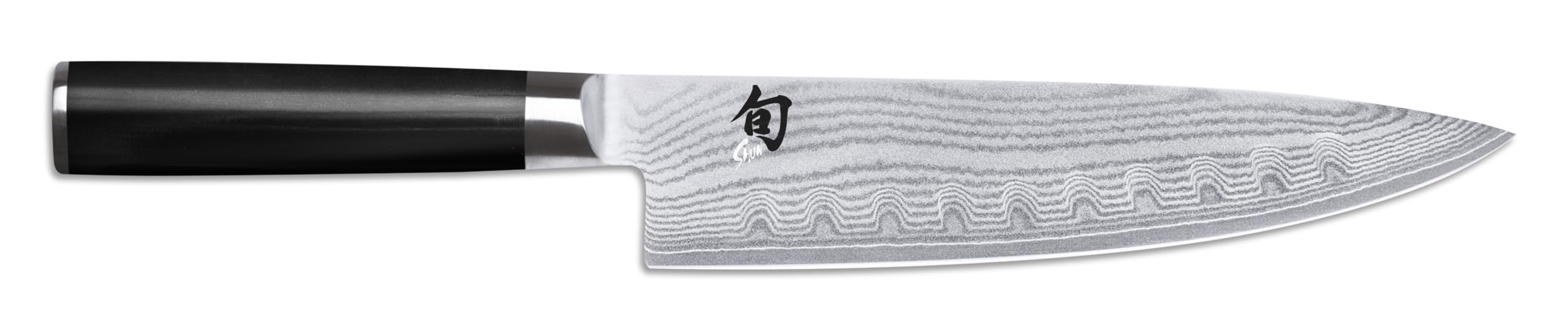 KAI Shun Classic cuchillo de cocina japonés 20 cm de longitud de hoja con alveolos - Cuchillo de Damasco 32 capas núcleo VG MAX - 61 (±1) HRC - Mango de madera Pakka - Hecho en Japón