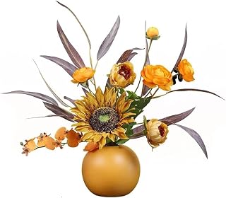 Artificial Faux Flower Bouquet with Vase, Lifelike Silk Flowers for Wedding, Home, Office Decoration, Indoor/Outdoor Faux Bonsai (30cm)