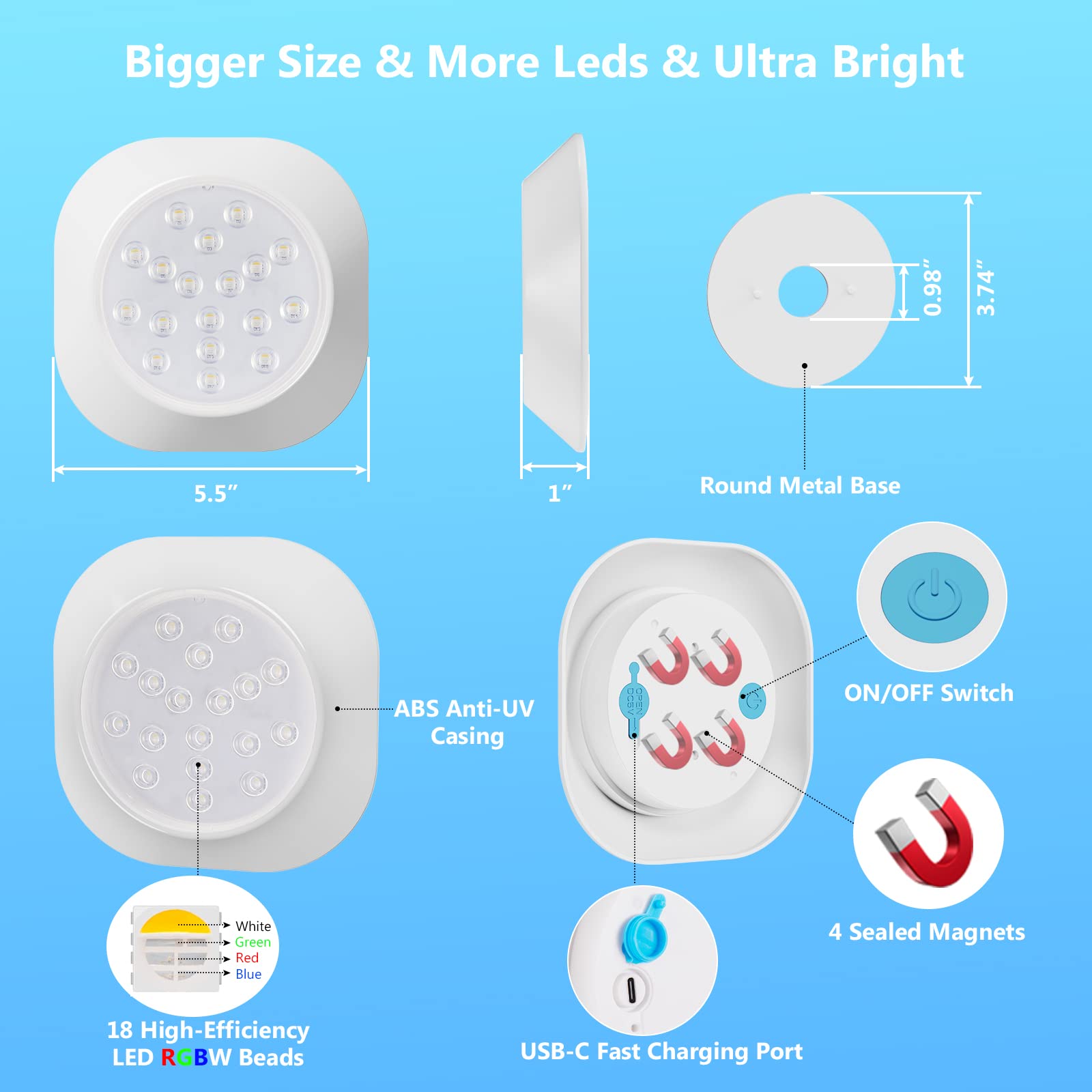 LyLmLe Wiederaufladbare LED Pool Lichter, 14cm Voll Wasserdicht RGBW Unterwasserscheinwerfer mit Fernbedienung,Dauert bis zu 40H,Magnetische Poolbeleuchtung für Stahlwandpool Framepool Holzpool 2Pack