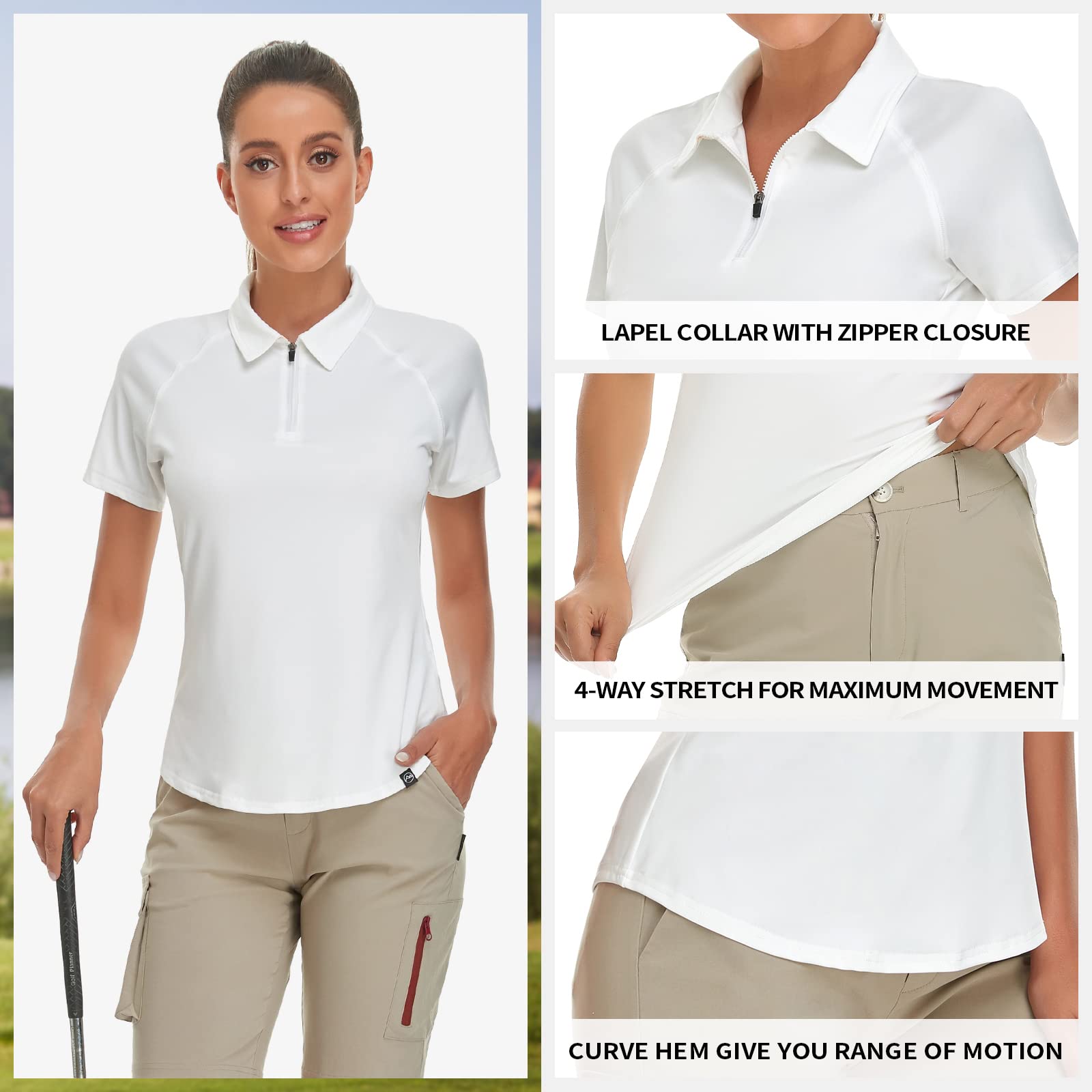 Soneven Poloshirt für Damen Kurzarm Sportshirt Damen mit 1/4 Reißverschluss Sport Tshirts Damen Schnelltrocknend Atmungsaktiv Polohemd für Golf Reiten Tennis Fitness Trainning Laufen