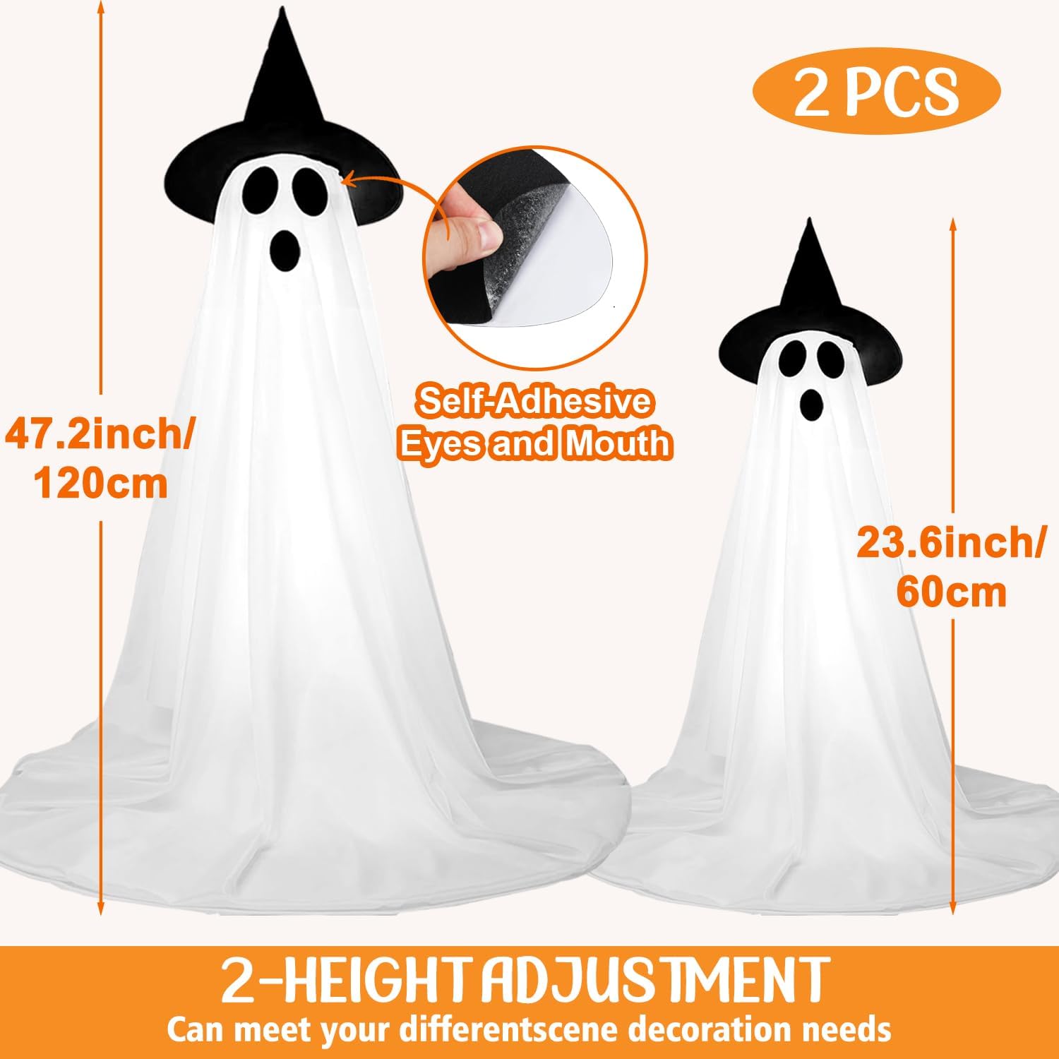 2 Pack Halloween Decorations Indoor Porch, Spooky Ghost with Remote Control Colorful String Lights, Halloween Decor Ghost Lights for Home Outdoor Porch Garden Yard Lawn Party