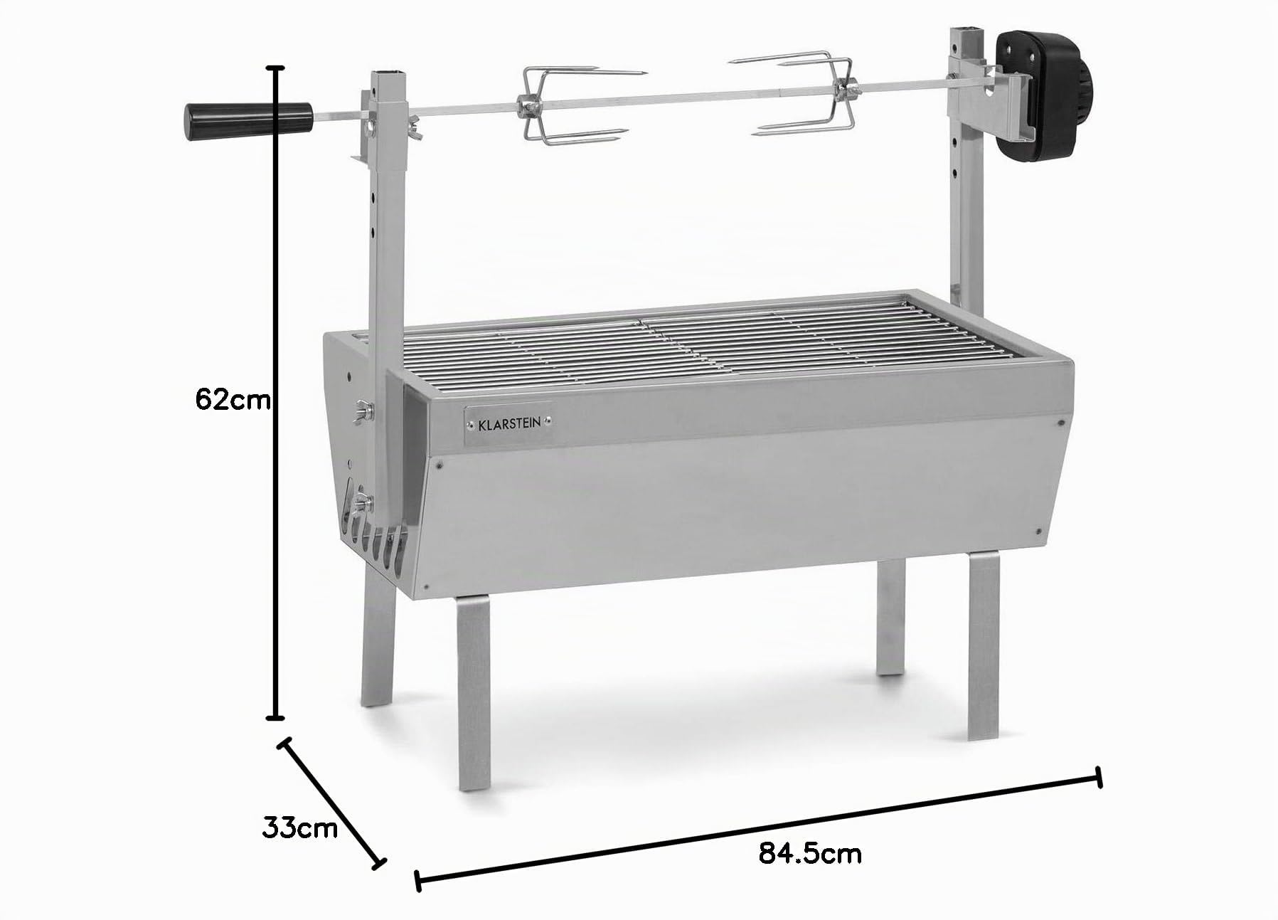 Klarstein Tourne Broche Electrique 2 en 1, Mechoui, Rotisserie et Gril de Barbecue, Broche Cochon de Lait, avec 2 Broches, Rotissoire, Mini Bbq Grill Inox sur Roues