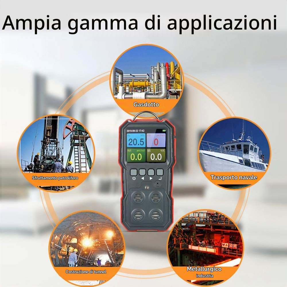 Rilevatore di gas 4 in 1, rilevatore di gas multigas portatile Rilevatore di monossido di carbonio portatile digitale Tester di gas solfuro di idrogeno con display LCD