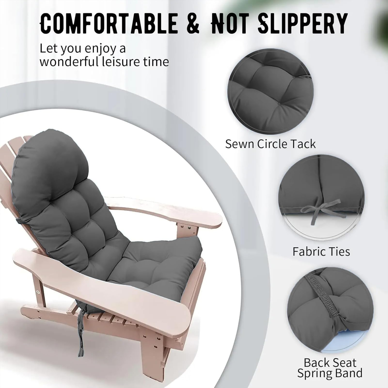 Almohadillas Suaves para Silla Mecedora, Cojines de Asiento Acolchados Gruesos Antideslizantes con Lazos para Muebles de Interior y Exterior,Dark Gray,2PCS