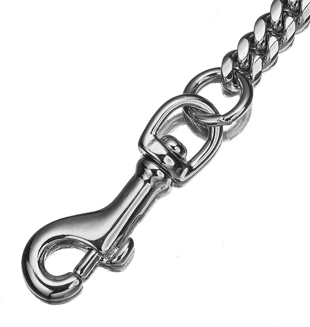 Heavy Duty Stainless Steel Dog Chain Leash, 3FT/4FT/5FT Cuban Link Metal Dog Leashes, for Large Medium Small Dogs, with Genuine Leather Handle (Silver, 4FT)