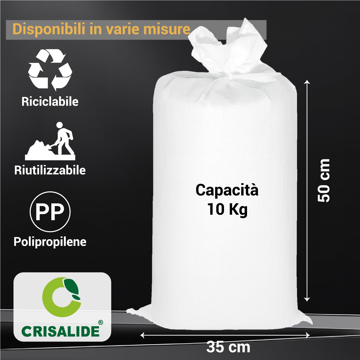 Crisalide Bolsas para escombros de polipropileno – Ultra resistentes, reutilizables, paquete de 10 bolsas + 10 bridas – Disponibles en varios tamaños (10/20/50/100 kg) (10 kg)
