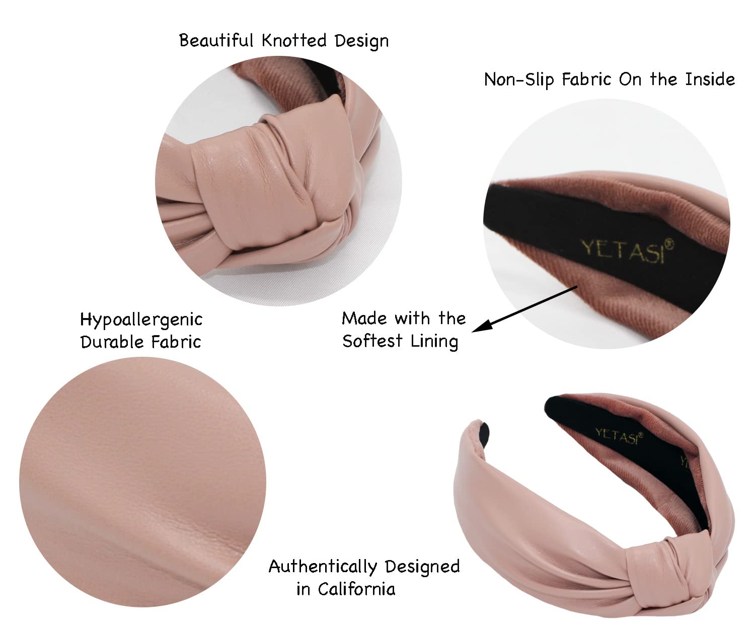 Leather Headbands Faux Leather Pink Knot Hair Accessories for Women Rose Pink Leather Knotted Headband – GlitzyGlam main image 4