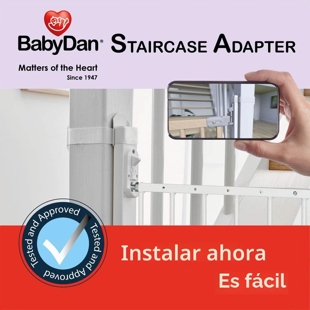 BabyDan Kit de instalación universal de adaptador de escalera de madera maciza sin taladrar que permite instalar puertas de seguridad en escaleras, balaustres, postes de Newel, color blanco