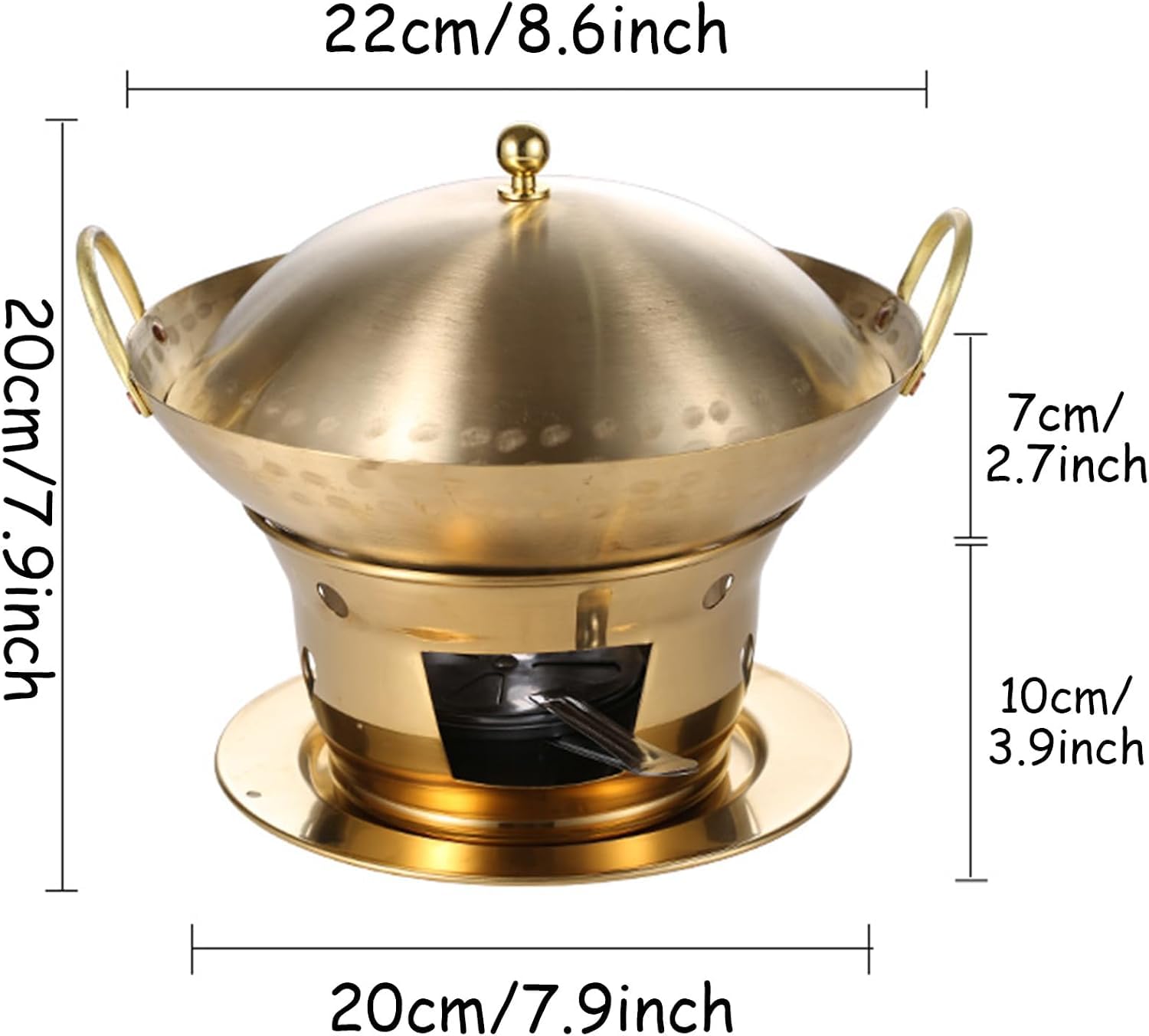 Scaldavivande Rotondo in Acciaio Inox per Buffet con Funzione riscaldante (22cm/8.6inch)