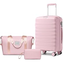 Luggage Sets 3 Piece with Duffel Bag Hardside PP Carry On Suitcase with 360&deg; Spinner Wheels TSA Lock Luggage Sets for Women, Orchid Pink
