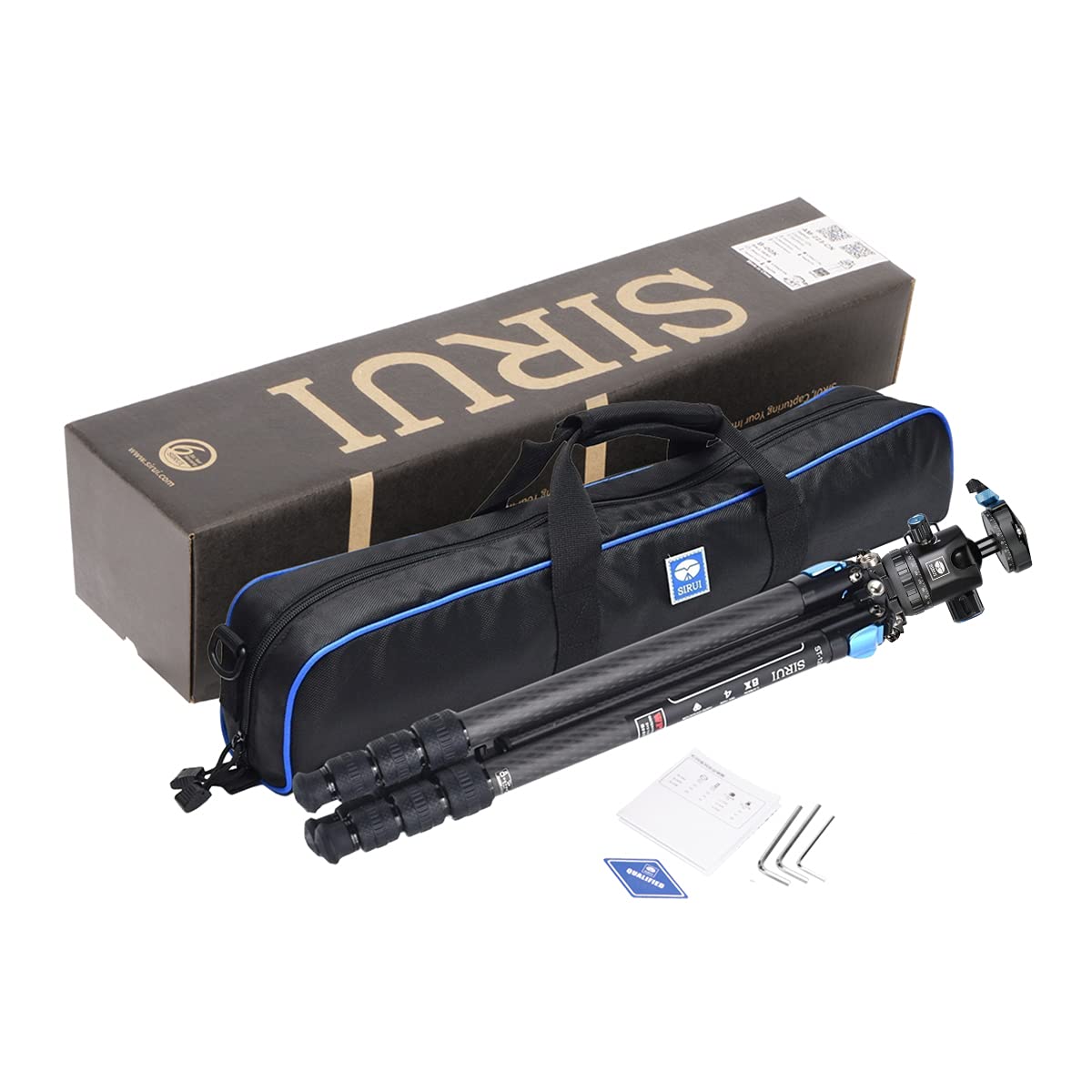 SIRUI ST-124+ST-10X Treppiede impermeabile per fotocamere in carbonio con testa a sfera a 360°, treppiede da viaggio professionale in fibra di carbonio, colonna centrale a triangolo, max 166 cm, 12 kg
