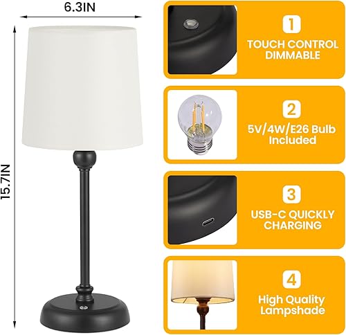 Miniatura 6 de Lámpara de mesa LED inalámbrica, batería recargable de 6000 mAh, pequeña lámpara de noche portátil, luz táctil regulable para patio, mesa ambiental