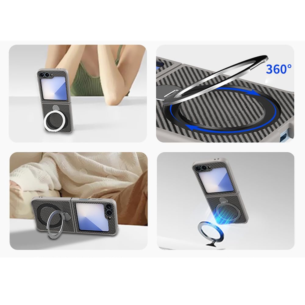 Noir,Flip 7, Étui pour Samsung Galaxy Z Flip 7, Mince Housse Magnétique Anneau Support Coque Rétro Anti Empreinte