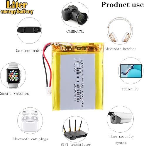Miniatura 5 de Liter 3.7V 2000mAh 804050 Lipo Batería recargable Batería de iones de polímero de litio con conector JST 0.079 in