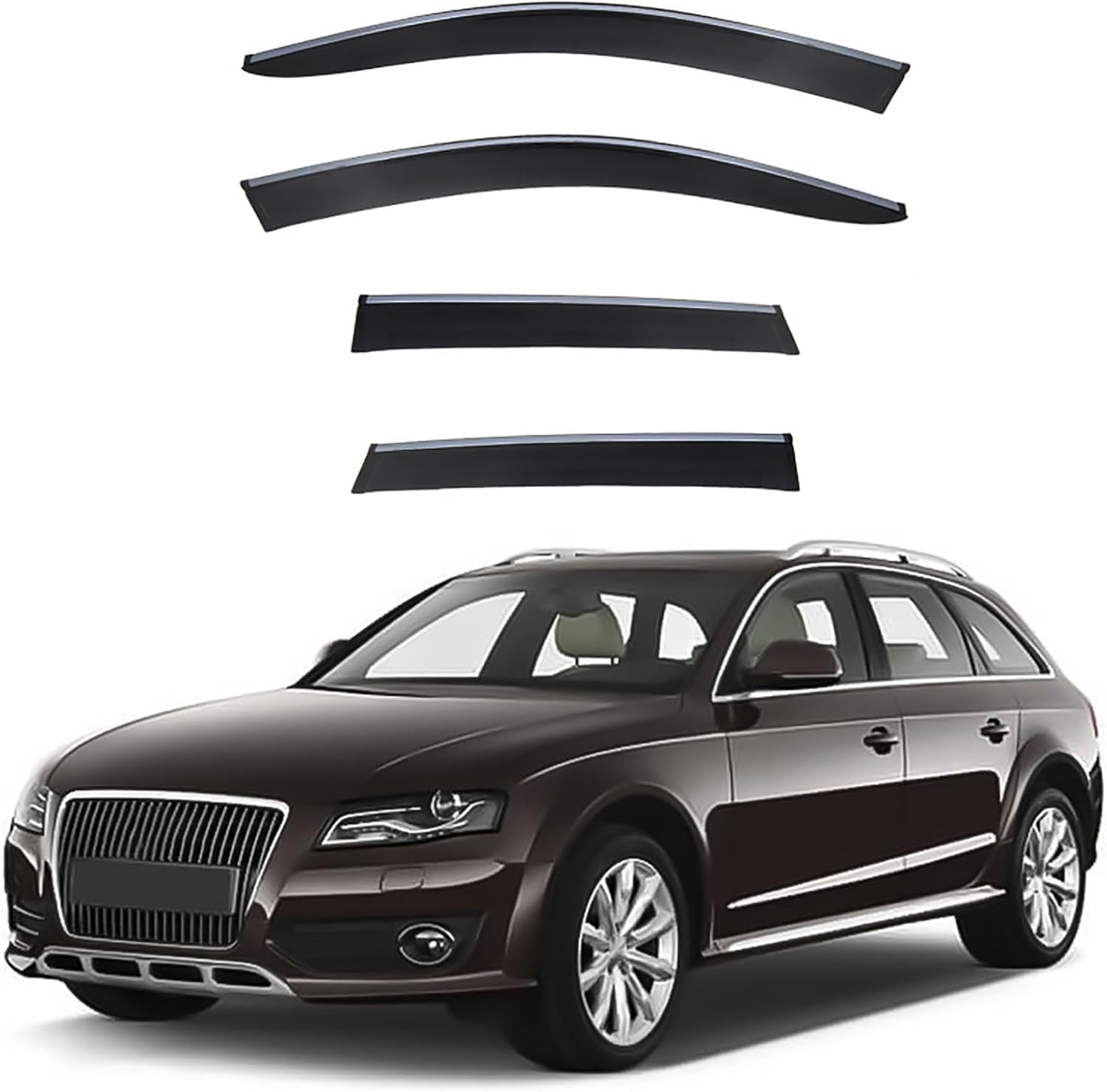 FengXH Window Deflectors for Audi A4 Allroad MK4-B8 2009-2015 - 4pc Smoke Tint, Waterproof, Noise Reducing.