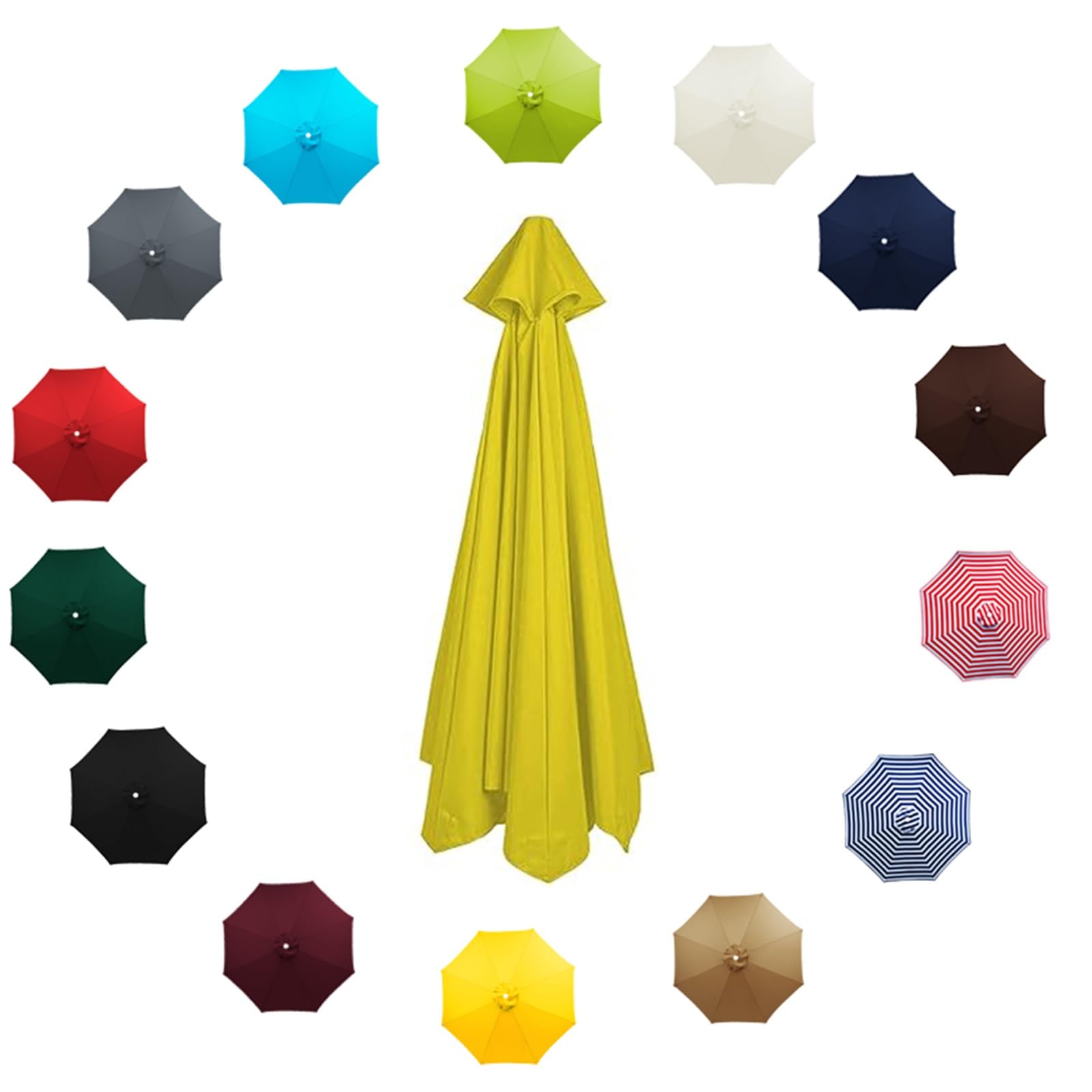 Replacement Parasol Canopy 8/6 Arms, 2.0m 2.30m 2.5m 3.0m Garden Umbrella Replacement Canopy Cover Weatherproof Parasol Top Cover for Yard, Beach, Pool(Yellow,2.30M/6RIBS)