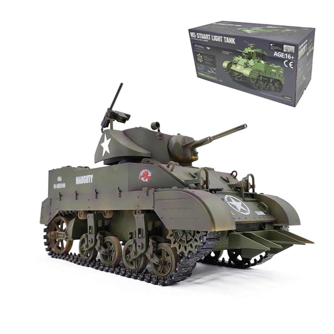 Char RC 1:16 2.4G Télécommandé Simulation de Char M5A1, RC Tank Véhicule Militaire Réservoir Télécommandé avec Lumières et Sons
