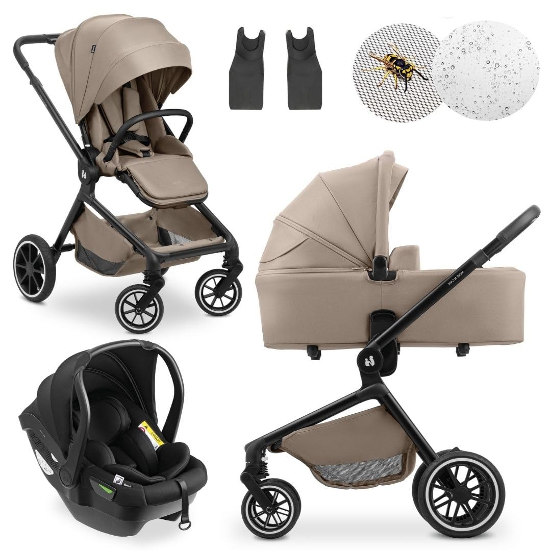 hauck Poussette 3 en 1 Move N Care avec Siege Auto Bebe et Nacelle – Mocha | Trio complet dès la naissance jusqu’à 22 kg I Inclus cosy hauck Drive N Care, nacelle bébé I Suspensions et siège réversible