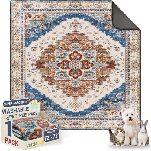 Image of Washable Pee Pads for Dogs, Reusable Puppy Potty Training Pads, Ultra-Absorbent Thick Waterproof Leak-Proof Non-Slip Pads & Mat for Crate, Playpen, Floor, Whelping & Housebreaking , 1 Pack 72 inchx72 inch