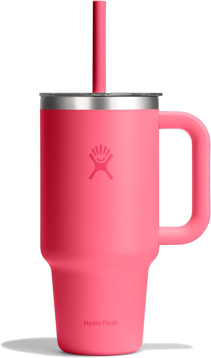 Hydro Flask Travel Tumbler with Handle, Clear Lid and Straw - Insulated Stainless Steel