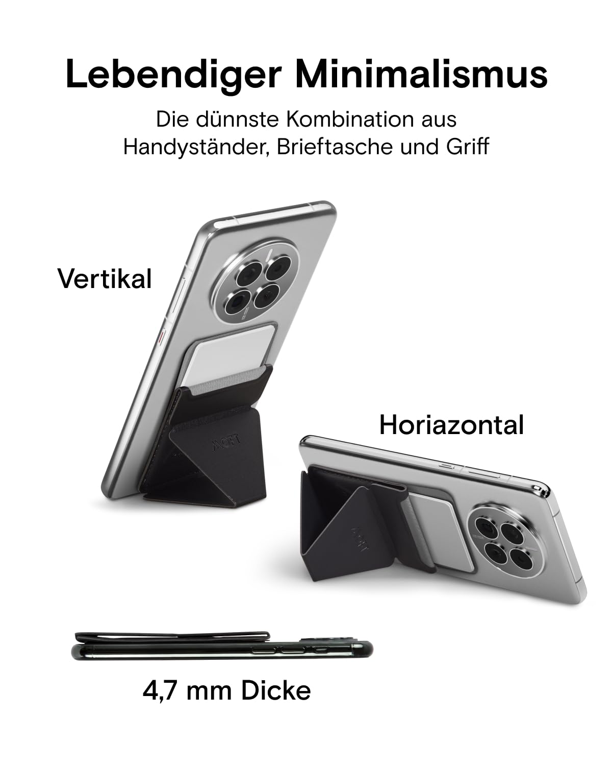 MOFT Kartenhalter Handy Ständer, Unsichtbare Selbstklebende Kartenhalter Portemonnaie, Veganes Leder Stick On Karten Portemonnaie für iPhone Android Smartphones (Jet Black)