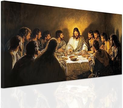 SWQYLB The Last Supper Wall Art Framed Jesus Canvas Pictures Christ Artwork Prints Christian Religious Wall Decor for Dining Room Bedroom Home 12" x 24"