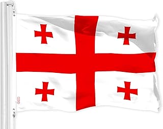 جي128 جورجيا جورجيا | 3 × 5 قدم | لايت ويف برو سيريز مطبوعة من البوليستر 150D | علم البلد، داخلي/خارجي، الوان نابضة بالحياة، حلقات نحاسية