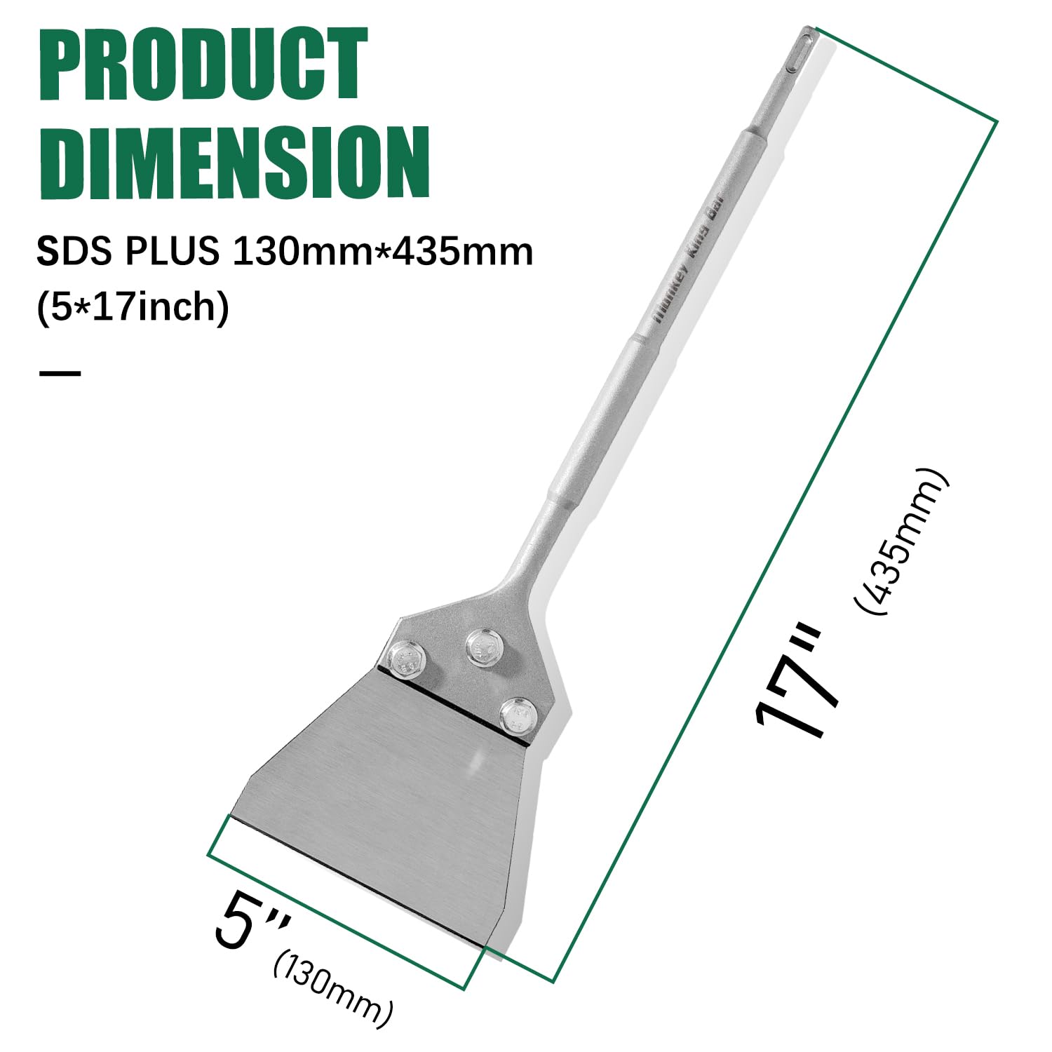 Monkey King Bar SDS Plus, raschietto per pavimenti, 435 x 130 mm, extra temprato, per rimuovere adesivi per pavimenti in calcestruzzo, piastrelle, funziona con martello SDS Plus.