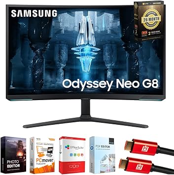 Samsung 32" Odyssey Neo G8 4K UHD 240Hz, Curved Gaming Monitor Bundle with Tech Smart USA Elite Suite 18, 2X 4K HDMI Cable & Deco Gear CPS Exclusive 26 Month Protection Pack BEACH-CPS-26M1000