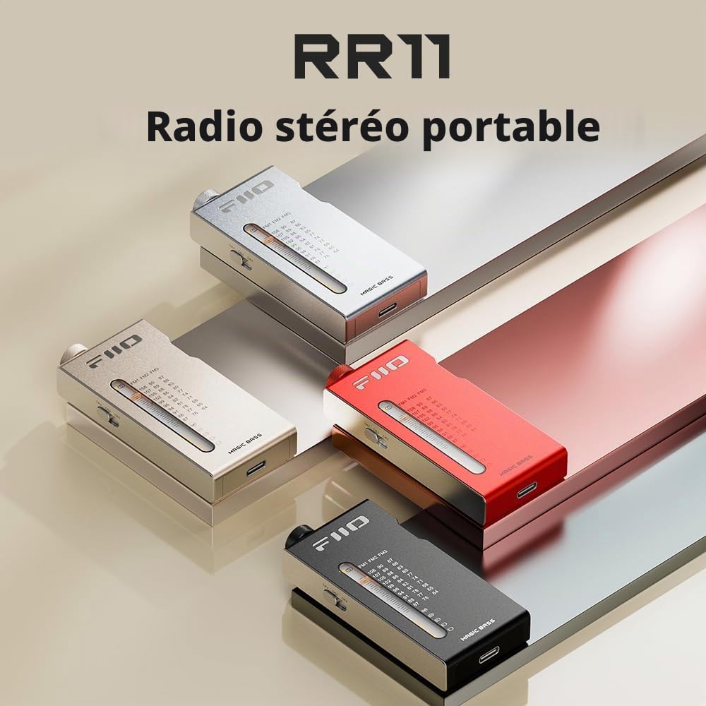 FiiO RR11 Récepteur Radio Stéréo FM HiFi Portable avec Accord PVR Analogique, Effets Sonores Bass+3D, 64MHz-108MHz (Rouge, Certifié Audio Haute Résolution)