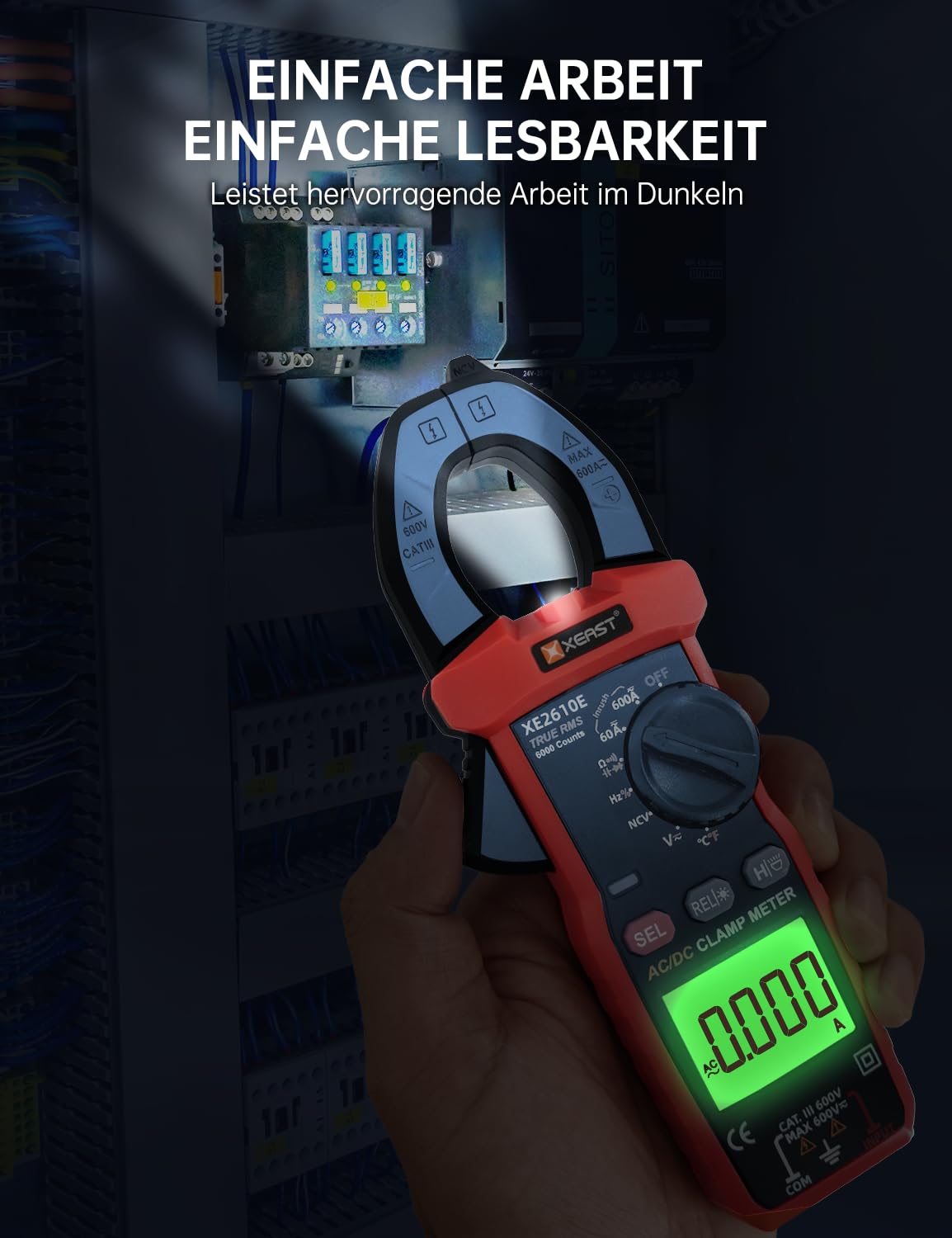 Inrush Digital Zangenmessgerät, TRMS Multimeter 6000 Zählungen, Auto-Ranging, misst AC/DC Strom, Spannung, Kapazität, NCV, Frequenz, Live Wire, Widerstand, Diode, Durchgang – AC/DC Stromzange