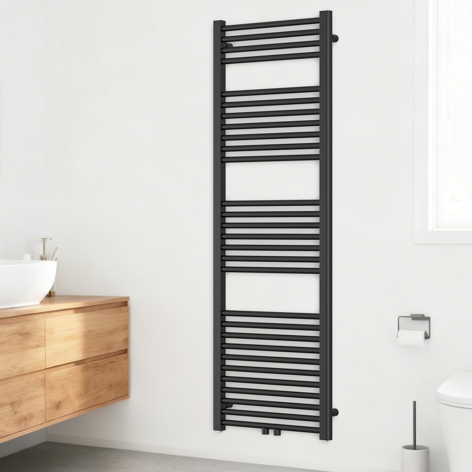 YEAUPE PRO Radiator für Warmwasseranlagen mit Handtuchhalter, Stahlkonstruktion, 1500 x 500 mm, Schwarz, Nicht Elektrisch