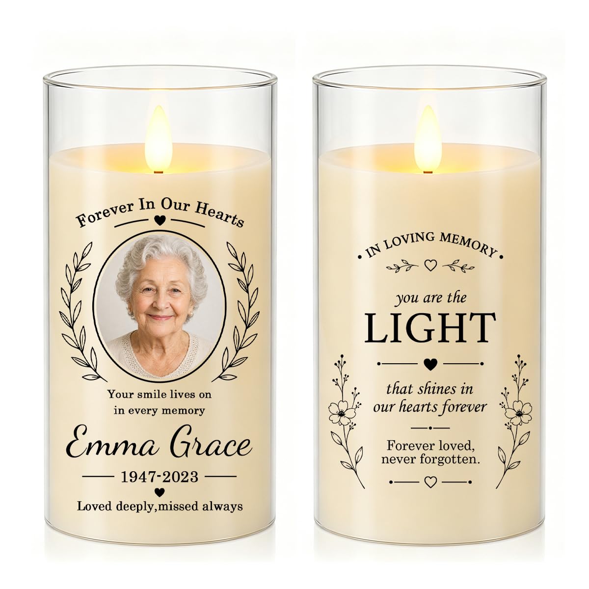 Custom Photo Memorial LED Candle,Personalized Name Year Remembrance Gift