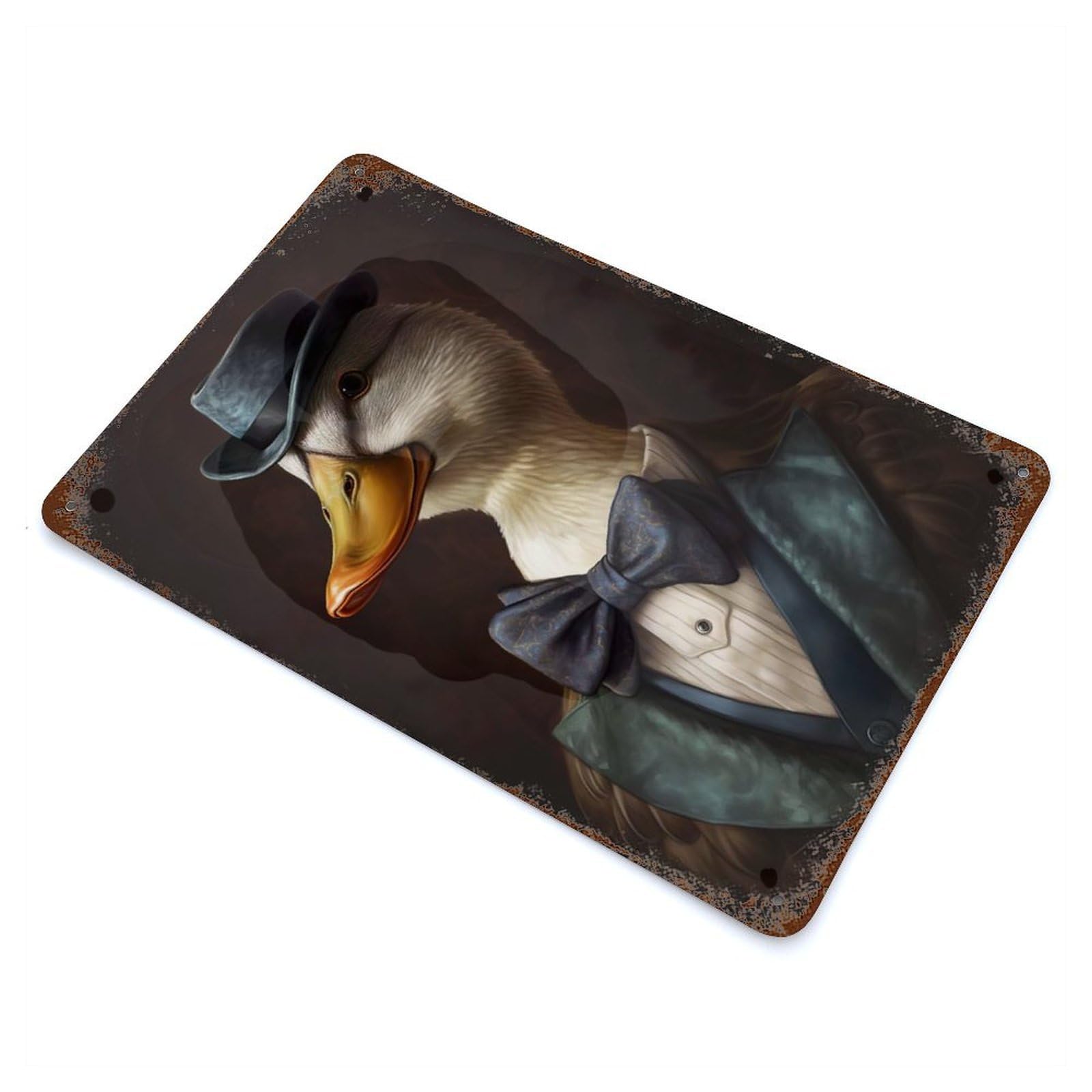 Garage Style Funny Duck in A Suit Rustic Tin Plaque 11.8"x7.9", Industrial Home Decor for Bar And Workshop