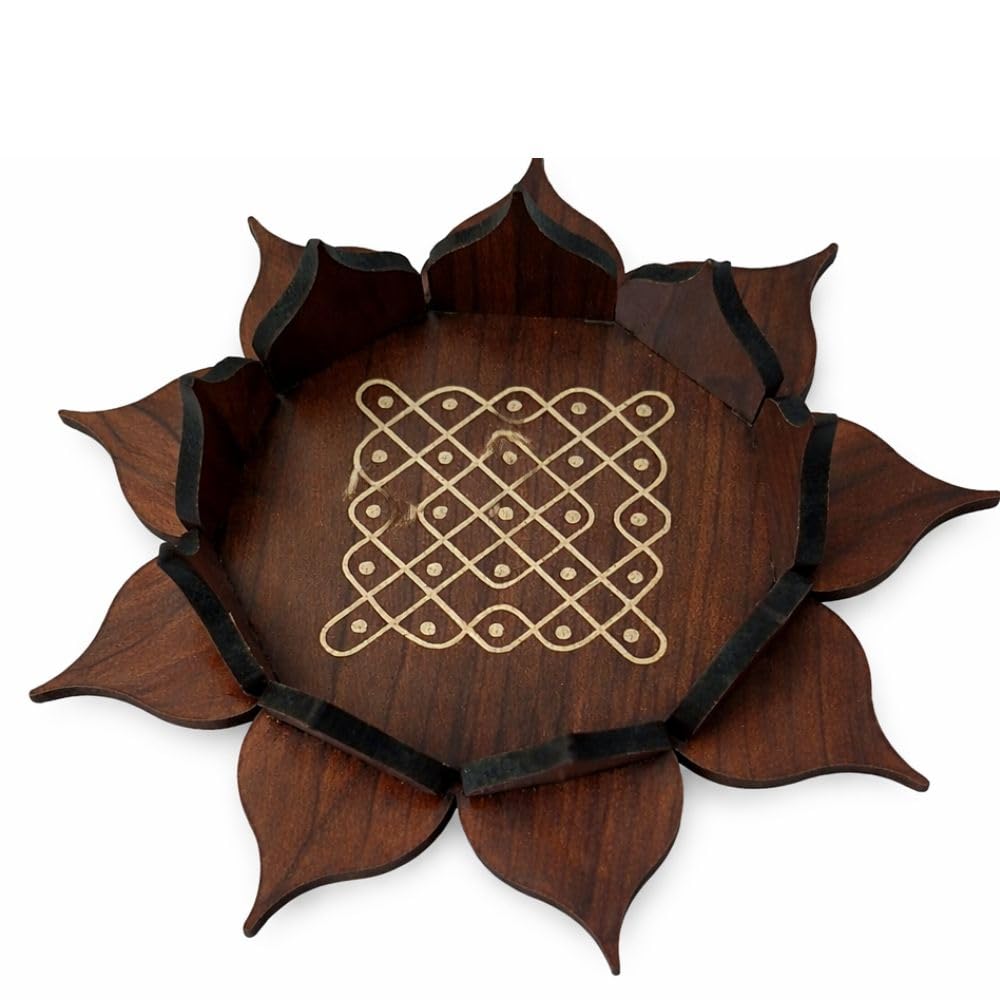 Premium Wooden Pooja Diya Stand 6 Inch | Decorative Kolam Design Plate | Handcrafted Tea Light Holder for Diwali Decor, Spiritual Home & Festive Gifting(Pack of 1)-image-12