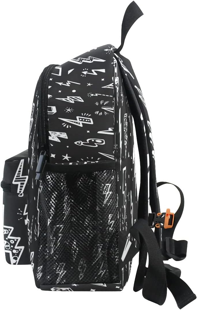 Aflyko Kids Backpack Lightning Bolts Doodle Daycare Kindergarten Daypack Toddler Travel Girls Boys Waterproof Preschool Bag 10" × 4" × 12"