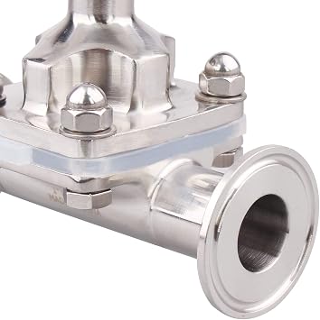 DERNORD Sanitary Diaphragm Valve Silicone Seal Stainless Steel 316L, 1.5 Tri Clamp Valve (1 inch Tube OD)