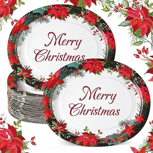 Tioncy 100 Pcs Christmas Disposable Oval Plates Winter